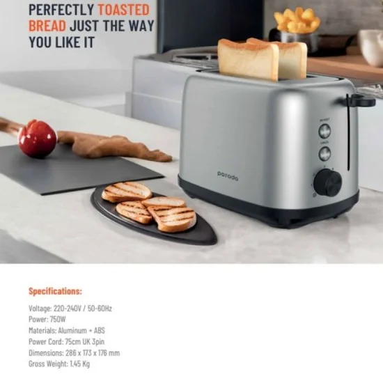 Porodo LifeStyle Golden Brown Toaster with Defrost Function 750W - Black